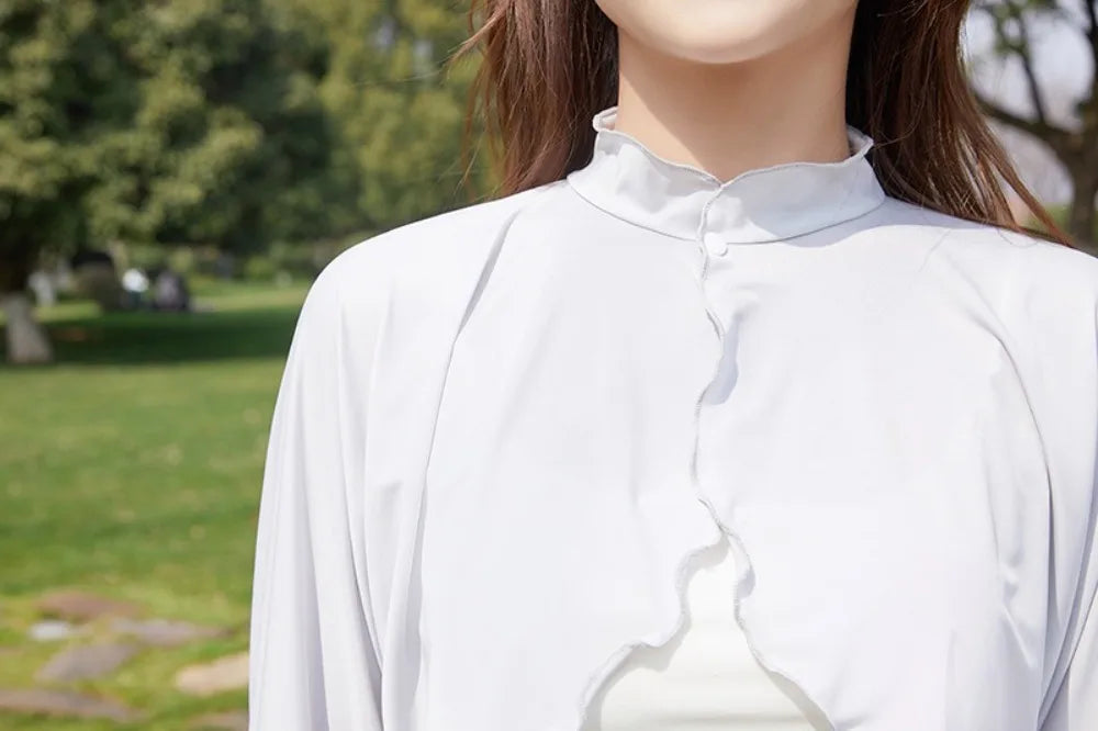 New Casual Women's Sunscreen Shawl Solid Color Breathable Sunscreen Capes Long-sleeve Ice Silk Thin Coat Summer Outdoor
