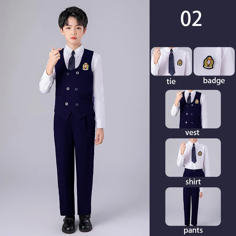 Girls Preppy Style Pleated Jumper Dress Headdress + Bow Tie Pants Suit Children Choir Poetry Performance Fashion School Uniform