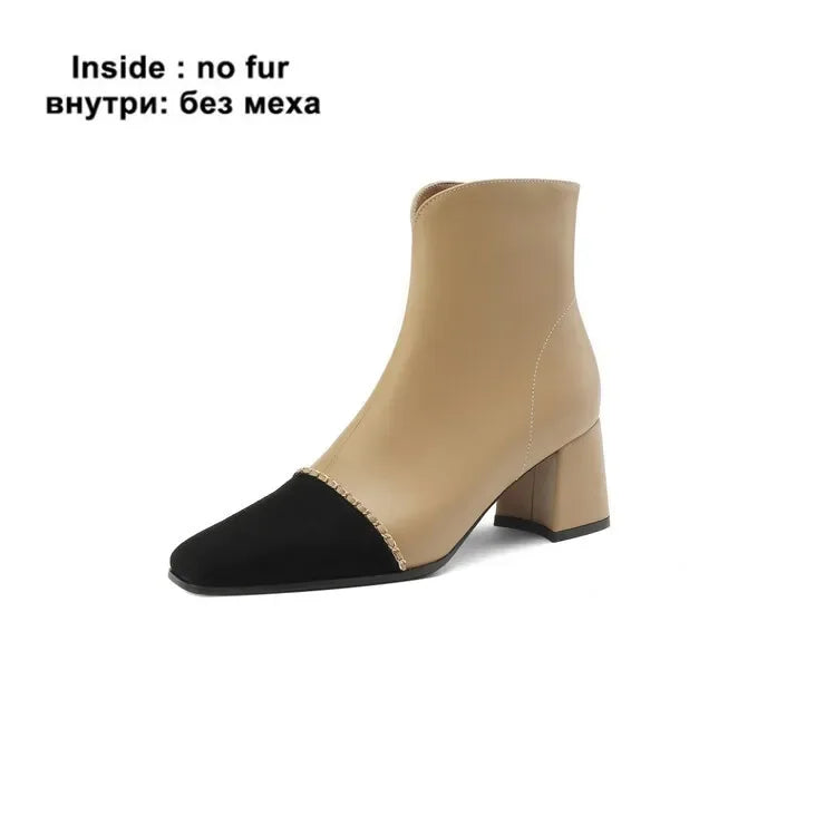LeShion Of Chanmeb Natural Genuine Leather Boots Luxury Brand Designer Mix-color Kid Suede Ankle Boot Ladies Autumn Winter Shoes