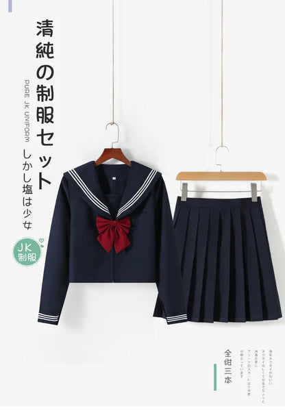 Navy Blue JK Uniform, Red Tie Three Basic Sailor, Short/long Sleeve Japanese School Uniforms For Girls Pleated Skirt JK Sets