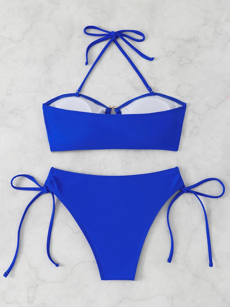High Waist Bikini Women's Swimsuit 2026 Knotted Bathing Suits Woman Swimwear Bandeau Push Up Bikinis Sets Brazilian Beach Wear