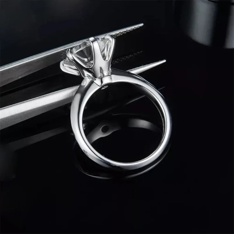 Classic 6 Prongs 5 Carat Round Moissanite Rings 925 Sterling Silver High Clarity D Color Diamond Woman 14K Gold Plated Jewelry