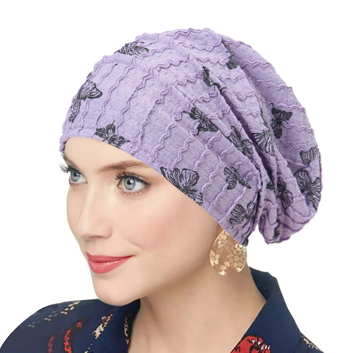 Butterfly Print Women Turban Indian Hat Muslim Hijab Bonnet Hair Loss Headscarf Chemo Cap Headwear Bandanas Turbante Mujer