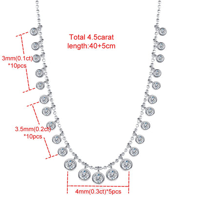 Bezel Set 4.5cttw Full Moissanite Gradient Necklace for Women Sparkling Round Bubble Diamond Neck Chain S925 Silver Jewelry Gift