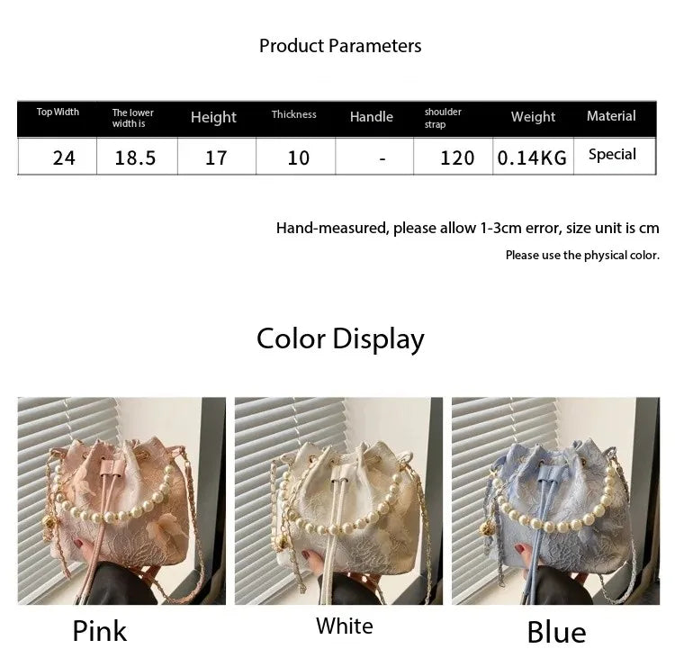Sweet Butterfly Women Drawstring Bucket Shoulder Bags Versatile Ladies Crossbody Bag Clutch Fashion Girls Pearl Chain Handbags