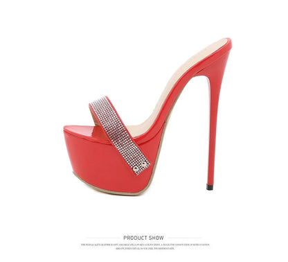 Maogu Slides Women Summer Footwear New 2023 Platform Shoes Luxury Slippers Strippers Rhinestone Sexy High Heel Sandals 16cm 42
