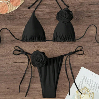 2026 S-L Sexy 3D Flowers Halter Strappy Bikini Women Swimwear Female Swimsuit Two-pieces Bikini Set Bather Bathing Suit Swim