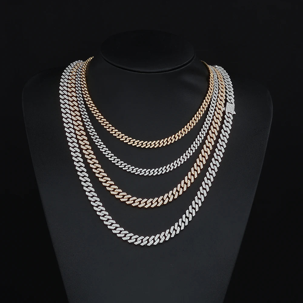 ESKEEM 8mm Width VVS1 Moissanite Cuban Chain Double Rows Iced Out Stainless Steel Spring Clasp Necklace Bracelet Men Women Gift