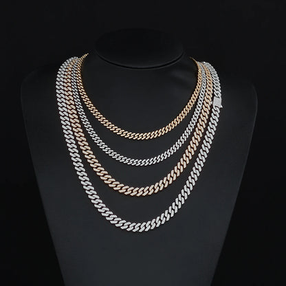 ESKEEM 8mm Width VVS1 Moissanite Cuban Chain Double Rows Iced Out Stainless Steel Spring Clasp Necklace Bracelet Men Women Gift