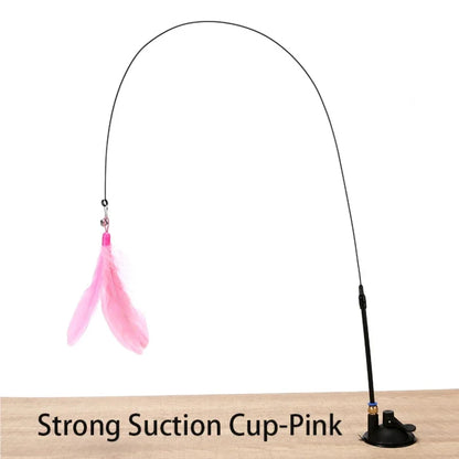 Interactive Cat Toy Handfree Cat Stick Playing Kitten Playing Teaser Wand Toy Suction Cup Bird/Feather Cat Wand Pet Supplies