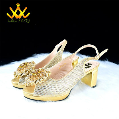 2024 Special New Arrivals Italian Women Shoes and Bag to Match in Green Color with Platform Shinning Crystal Sandal for Wedding