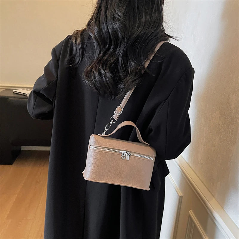 Fashionable Light Luxury Solid Color Box Bag Litchi Pattern Portable Carrying Crossbody Bag Daily Commuting Versatile Square Bag