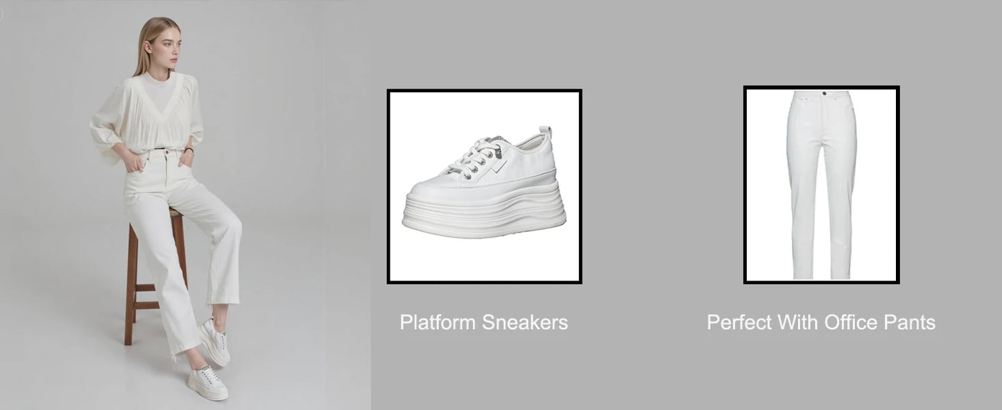 Fujin Casual Shoes For Woman Shoes on Platform Heel Shoes 9 cm 3 inch  White Comfortable High Heel Hidden Chunky Wedge Sneakers