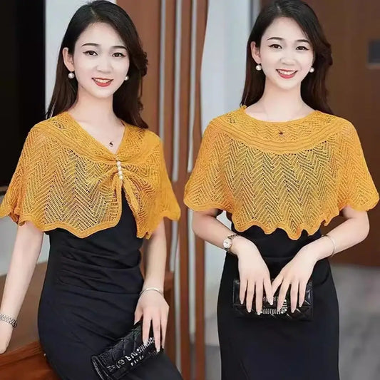 Short Outer Wear Multicolor Knitted Shawl Breathable Short Tulle Shawl Thin Coat Women