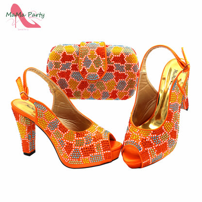 New Shoes and Matching Bag for Nigeria Party Slip on Shoes for Women Ladies Italian Shoes and Bag Set Decorated with Rhinestone