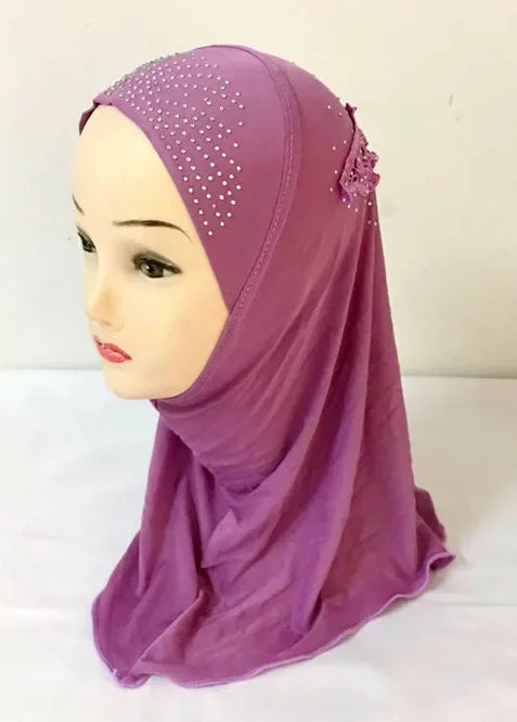 Girls Kids Muslim Beautiful Hijab Islamic Arab Scarf Shawls Flower Pattern