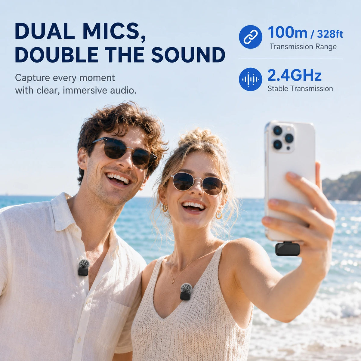 Mini Wireless Clip-On Microphone, Smart Noise Reduction, Long Battery Life, Perfect for Live Streaming, Podcasts, and Vlogs.