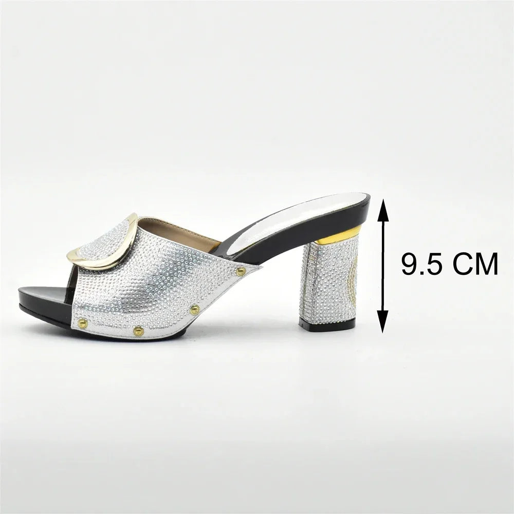 African Women Shoes and Bags Sets with Rhinestone Plus Size Heels 43 Nigerian Party Pumps Luxury Shoes Wedding Shoes Bride