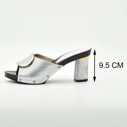 African Women Shoes and Bags Sets with Rhinestone Plus Size Heels 43 Nigerian Party Pumps Luxury Shoes Wedding Shoes Bride