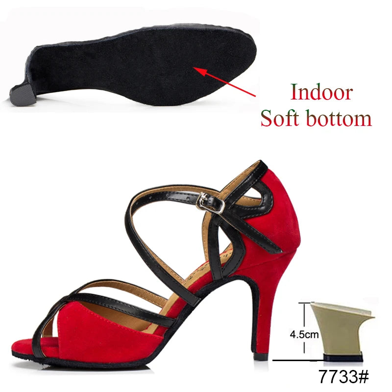 Latin Shoes Salsa Tango Ballroom Party Sports Women's Shoes Red Black Girls High Heel Summer Sandals Outdoor Women's Dance Shoes