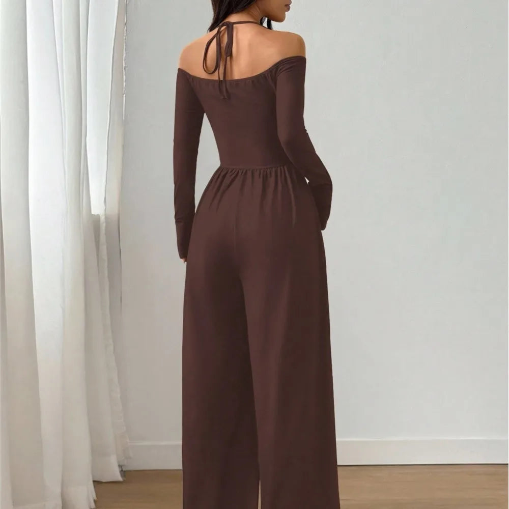 2026 Casual Jumpsuits For Woman Jumpsuit All-match Women's Clothe Simple Style Neck Halter Off Shoulder Solid Color Long Sleeves