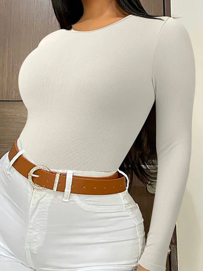 Long Sleeve Yoga Sports Bodysuits 2025 Autumn Solid Color Circular Collar Elastic Romper Sexy Women Jumpsuits