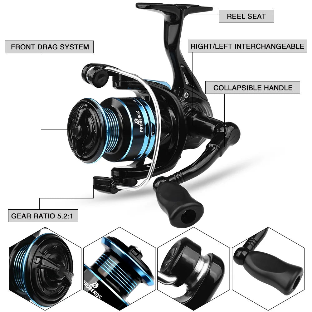 Ultralight Spinning Fishing Reel 2000 Size 5.2:1 1BB 5KG Max Drag Metal Spool Left Right Handle Saltwater Freshwater Lure Tackle
