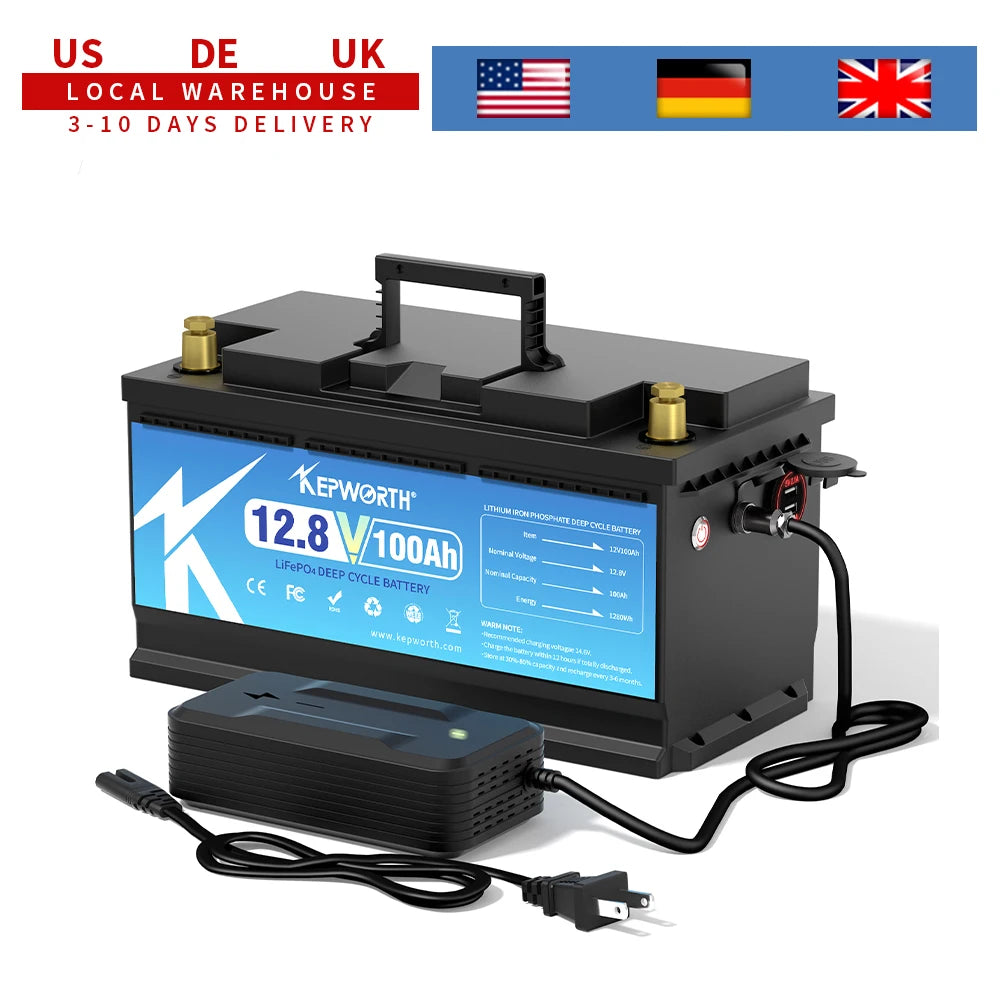 KEPWORTH 12V 100Ah Lithium Iron Phosphate Battery Upgraded BMS 6000 Cycles For RV Campers Golf Cart Off-Road Off-Grid Solar Wind