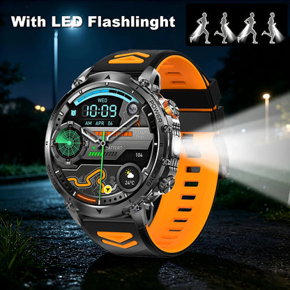New Military Men's Outdoor Sport Smart Watch 1400mAh Battery BT Call Flashlight IP68 Waterproof 1.7' HD Large Screen Men Watch