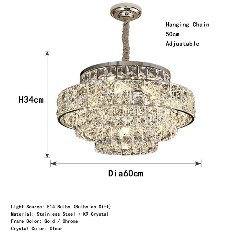 Luxury Glittering Crystal Long Pendant Lights Modern Lustres LED Oval Hanging Lamps for Ceiling Home Decor for Dining Room