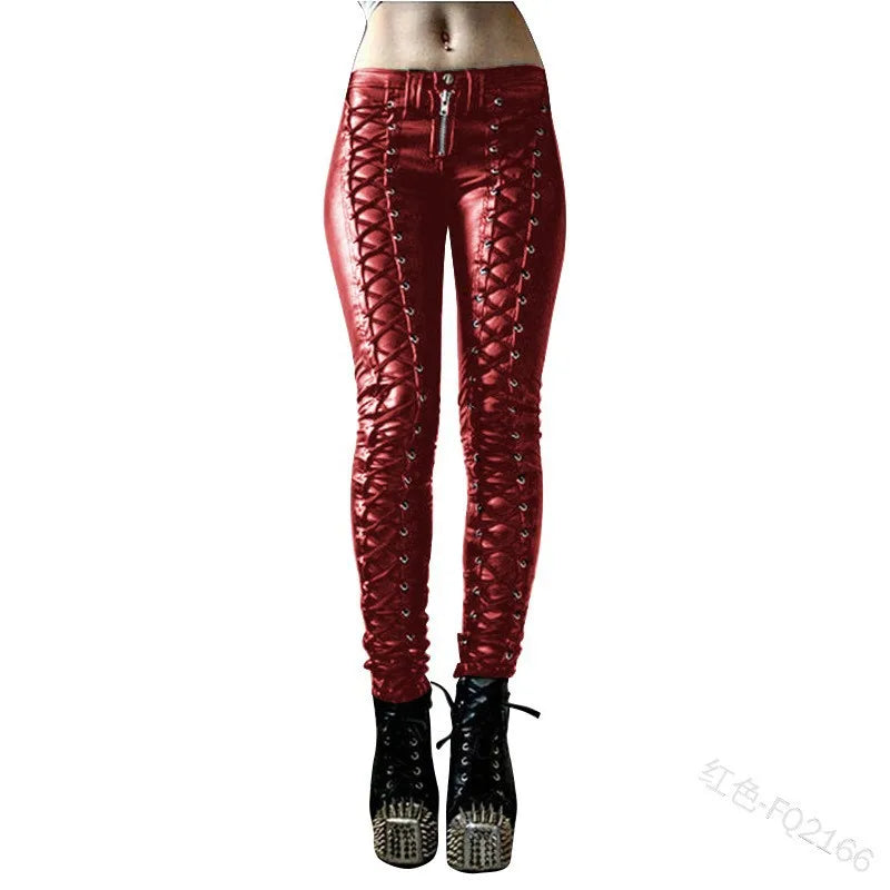 Women's New Fashion Tight Skinny Pants PU Faux Leather High Waist Smooth Touch Elastic Fit Wrinkle Resistant Casual Long Pants