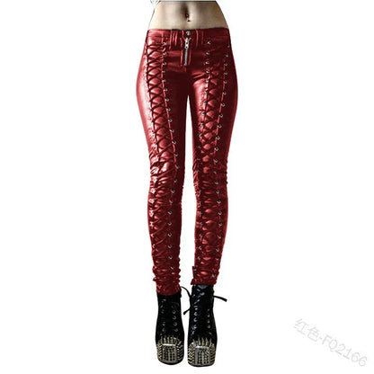 Women's New Fashion Tight Skinny Pants PU Faux Leather High Waist Smooth Touch Elastic Fit Wrinkle Resistant Casual Long Pants