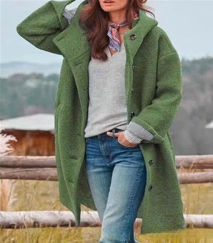 Manteaux Femme Winter Warm Woolen Coat Solid Color Manteau Femme Hooded Fashion Womans Clothing Single-breasted Hooded Long Coat