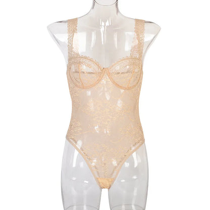 Hirigin Sheer Lace Sexy Underwear Playsuits Ladies Strap Floral Transparent Sexy Bodysuits French Style Sensual Porn Nightwear