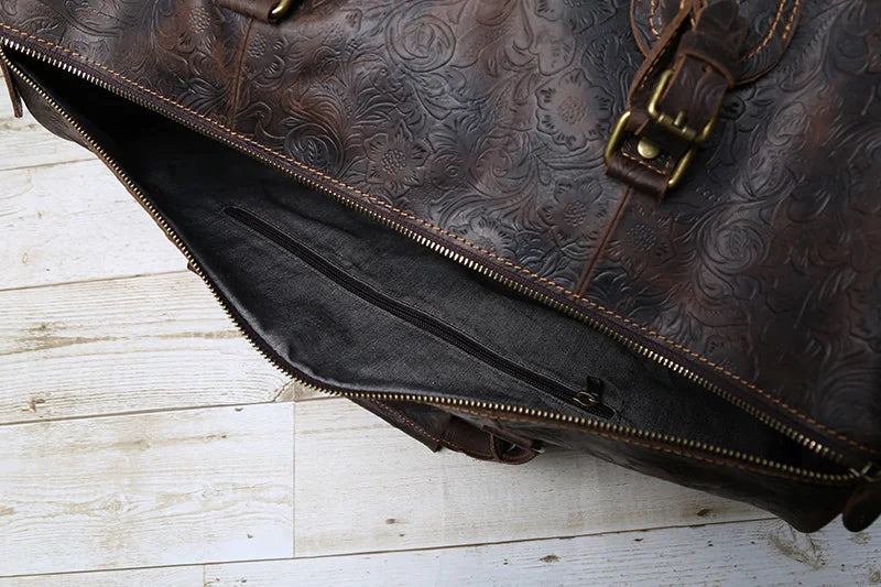 Vintage Embossed Tote High-Capacity Leather For A Short Trip Baotou Leather Belt Shoe Compartment Clothes Duffel Bag Gym Bag