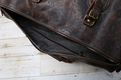Vintage Embossed Tote High-Capacity Leather For A Short Trip Baotou Leather Belt Shoe Compartment Clothes Duffel Bag Gym Bag