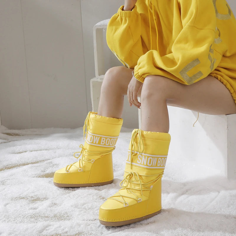 2026 New Women High‑Tubed Moon Boots Space Snow Boots Round‑Toe Lightweight Thick‑Sole Warm Insulated Skiing Winter Outdoor Cott