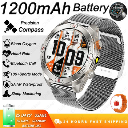 ChiBear Genuine Military Smart Watch Men: 1200 mAh Battery Compass GPS Sports Outdoor Watch Bluetooth Call Smartwatch 2026 New