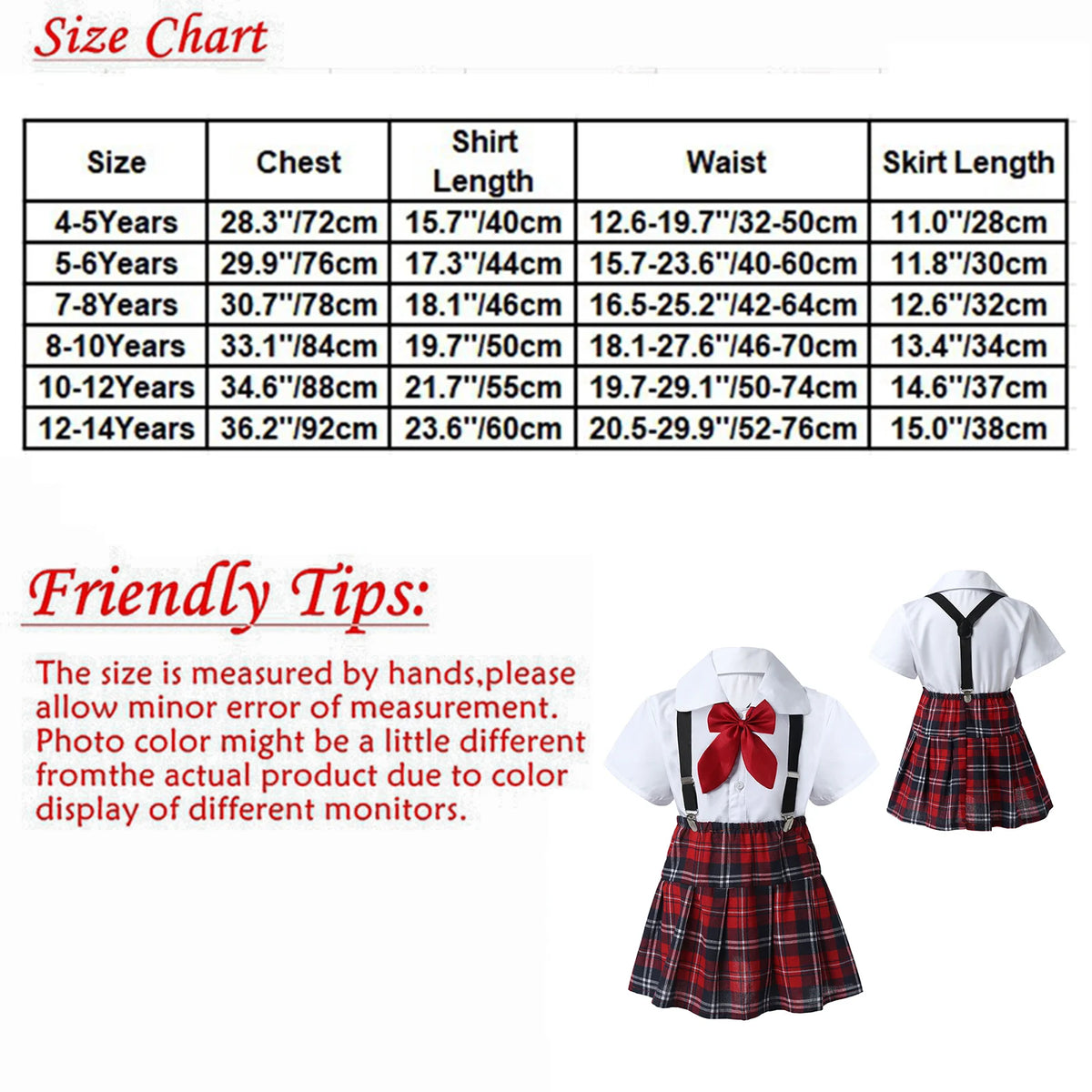 Children Girls Choir Outfits School Uniform Bow Tie Shirt with Suspender Skirt and Socks Schoolgirls Stage Performance Costume