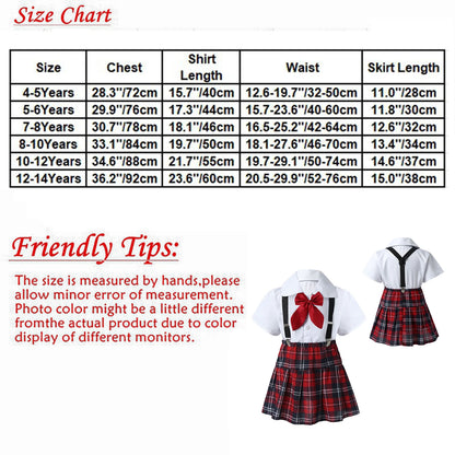 Children Girls Choir Outfits School Uniform Bow Tie Shirt with Suspender Skirt and Socks Schoolgirls Stage Performance Costume