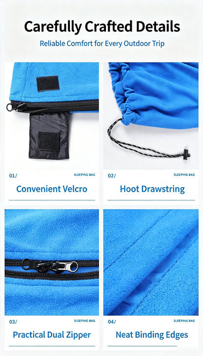 Portable Polar Fleece Sleeping Bag Liner Connectable Warm Sleep Sack Machine Washable Travel Camping Indoor Office Nap Blanket