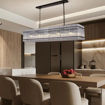 Modern Rectangular Crystal Glass Chandelier, 10-Lights Black Chandelier Lighting Contemporary Pendant Ceiling Light Fixture