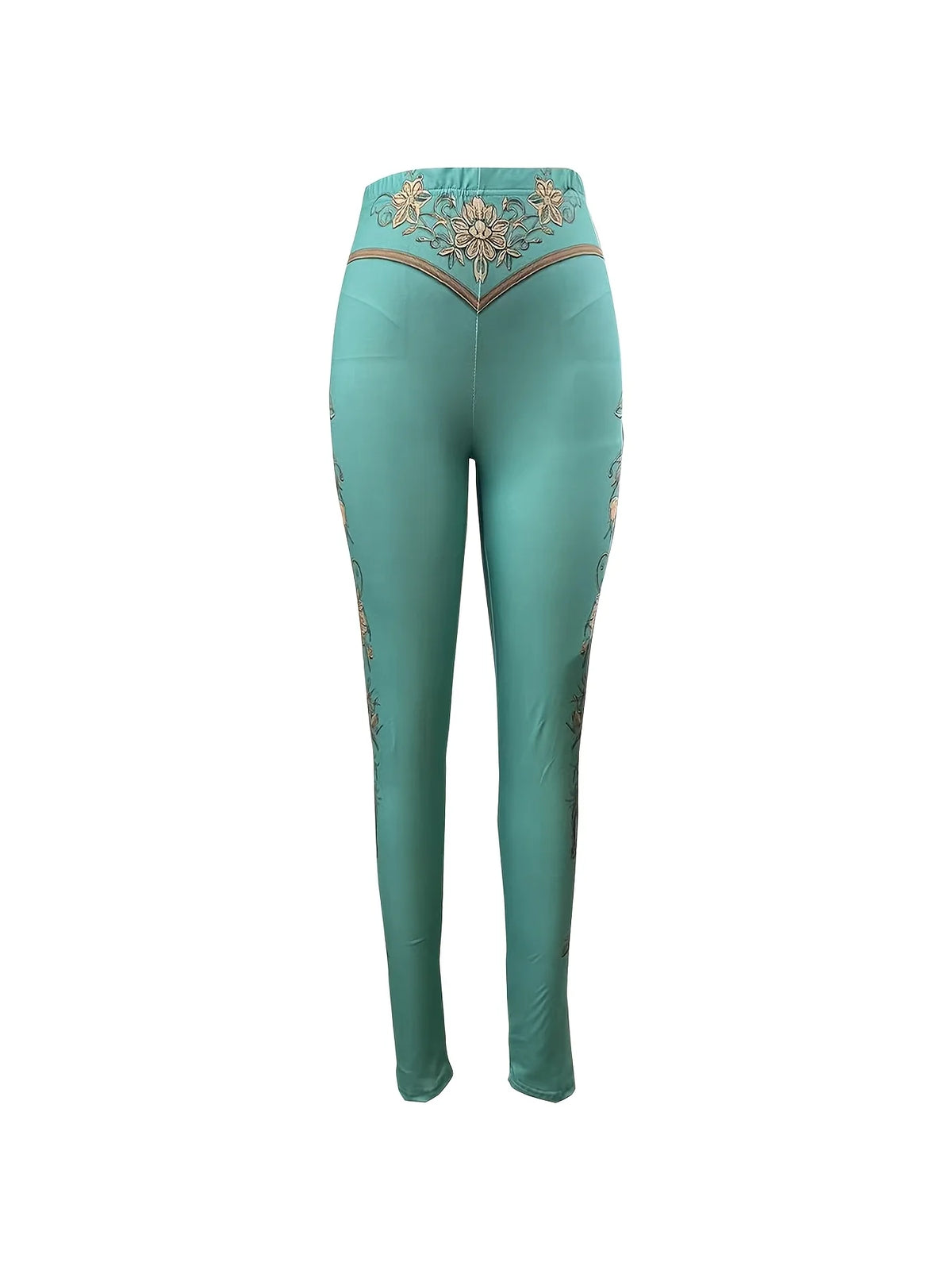 Women Mid‑Rise Fleece Lined Leggings Western Floral Print Warm Elastic Cowgirl Style Long Pants
