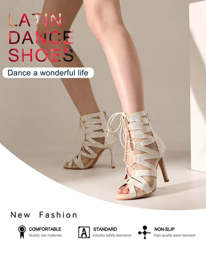 SWDZM Women's Dance Boots Shiny With Diamonds Latin Jazz Dance Shoes Wedding High Heels Girls Dance Shoes Indoor And Outdoor