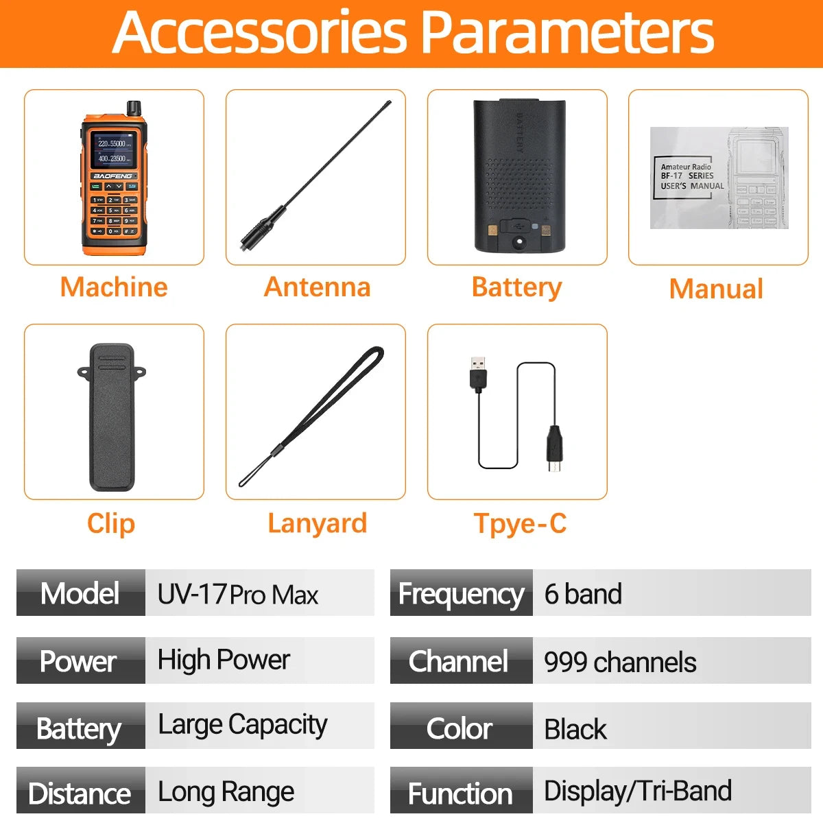 Baofeng UV-17pro Max Air Band Walkie Talkie Draadloze Kopieerfrequentie Lange Afstand Type-C Noaa Am Draagbare UV-5R  Ham Tweewe