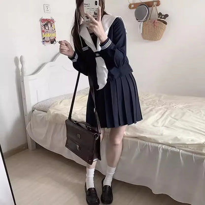 Student JK Uniform Women's High School Korean Chinese School Uniforms Navy Sailor Outfit Short Sleeve Suit Japan Seifuku Girl