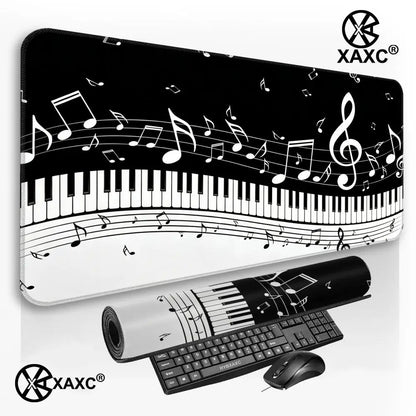 Music symbol and piano design Mouse Pad Large Computer Office Table Mats Rubber Anti-slip Gaming Keyboard Long Desk Pad HYBXXC