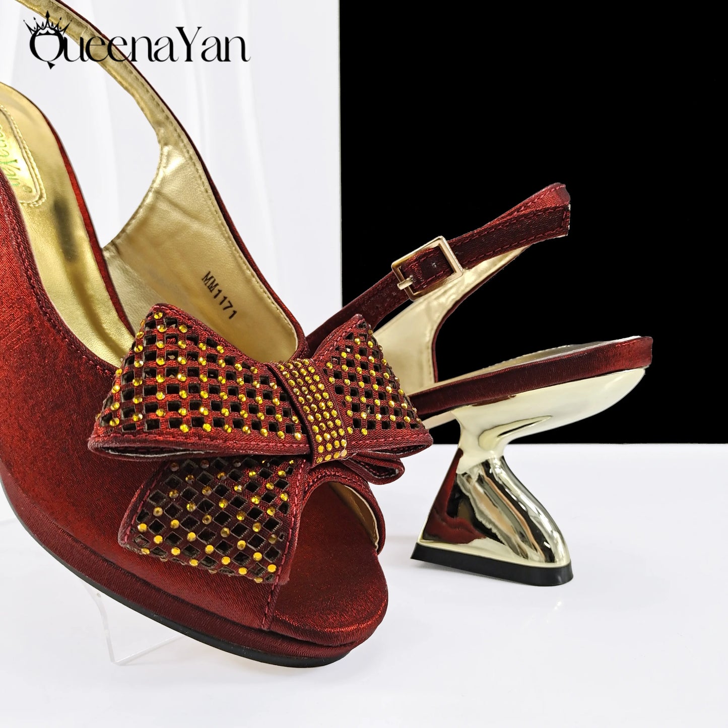 Queena Yan Sky Blue Color Peep Toe High Women Heels Shoes and Bags for Women Rhinestone Evening Party Elegant Luxury Handbag
