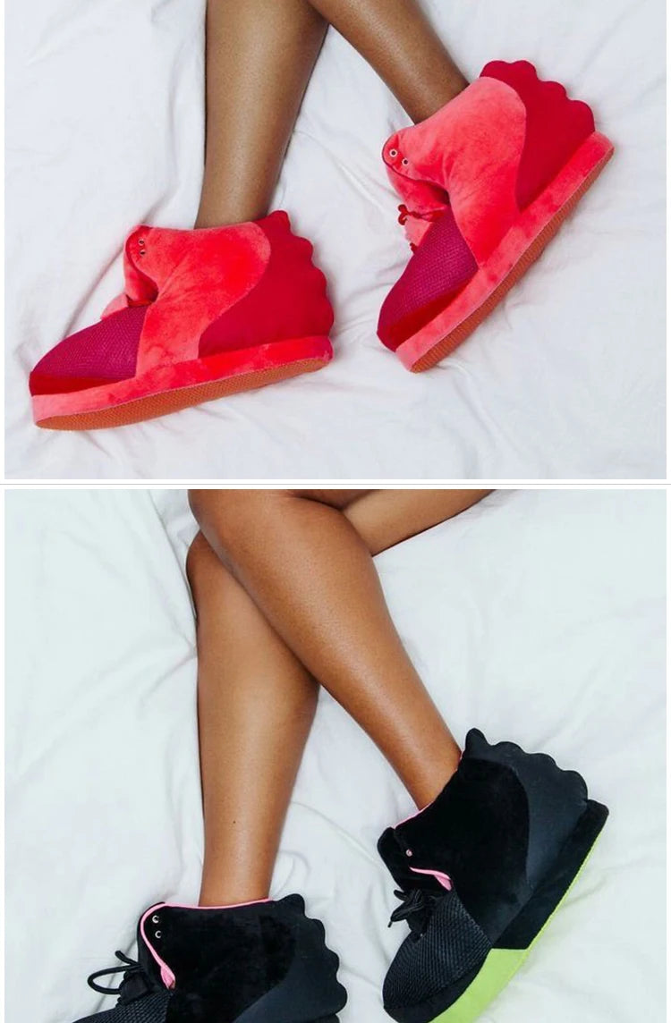 Winter fluffy home slippers Popular on Instagram Soft Non-slip thick sole living room shoes funny High-top warm shoes，men women
