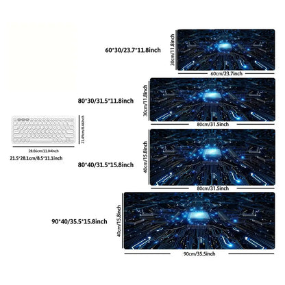 Large Gaming Mouse Pad Futuristic Tech Circuit Board Neon Chip XXL Non-Slip Rubber Keyboard Deskmat Electronic Office Table Mat